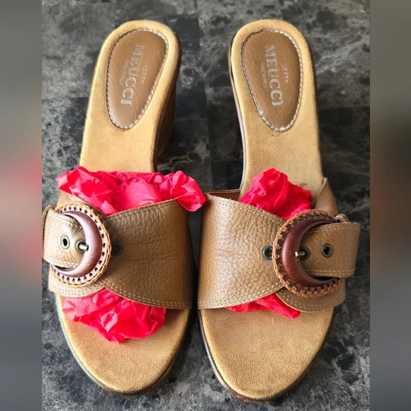 SESTO MEUCCI Tan Leather Women's Sandals Made In Italy Size 8M - Picture 1 of 7